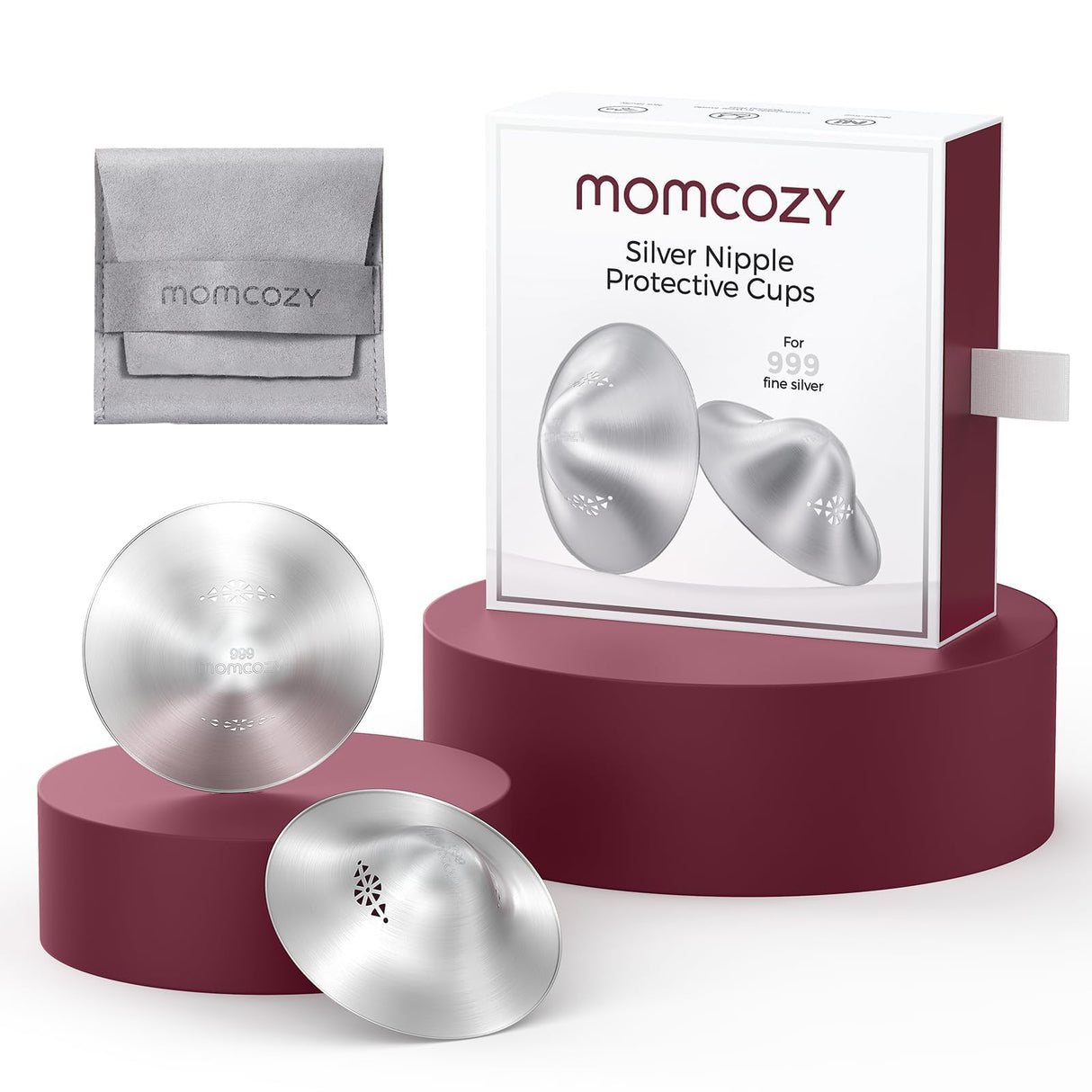 Momcozy 999 Silver Nursing Cups Original Perforated Breathable Design, 999 Silver Nipple Cover for Breastfeeding Essential, Silver Nipple Shield for Nursing Newborn, Metal Nipple Shields, Regular Size