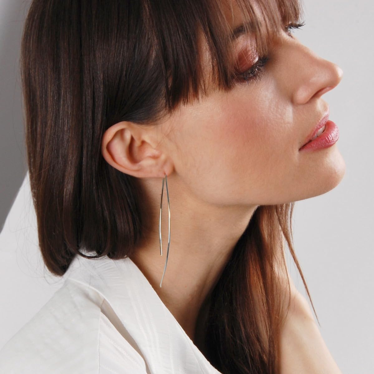 Upside Down Hoop Earrings - Sterling Silver Plated Threader Hoops for Women