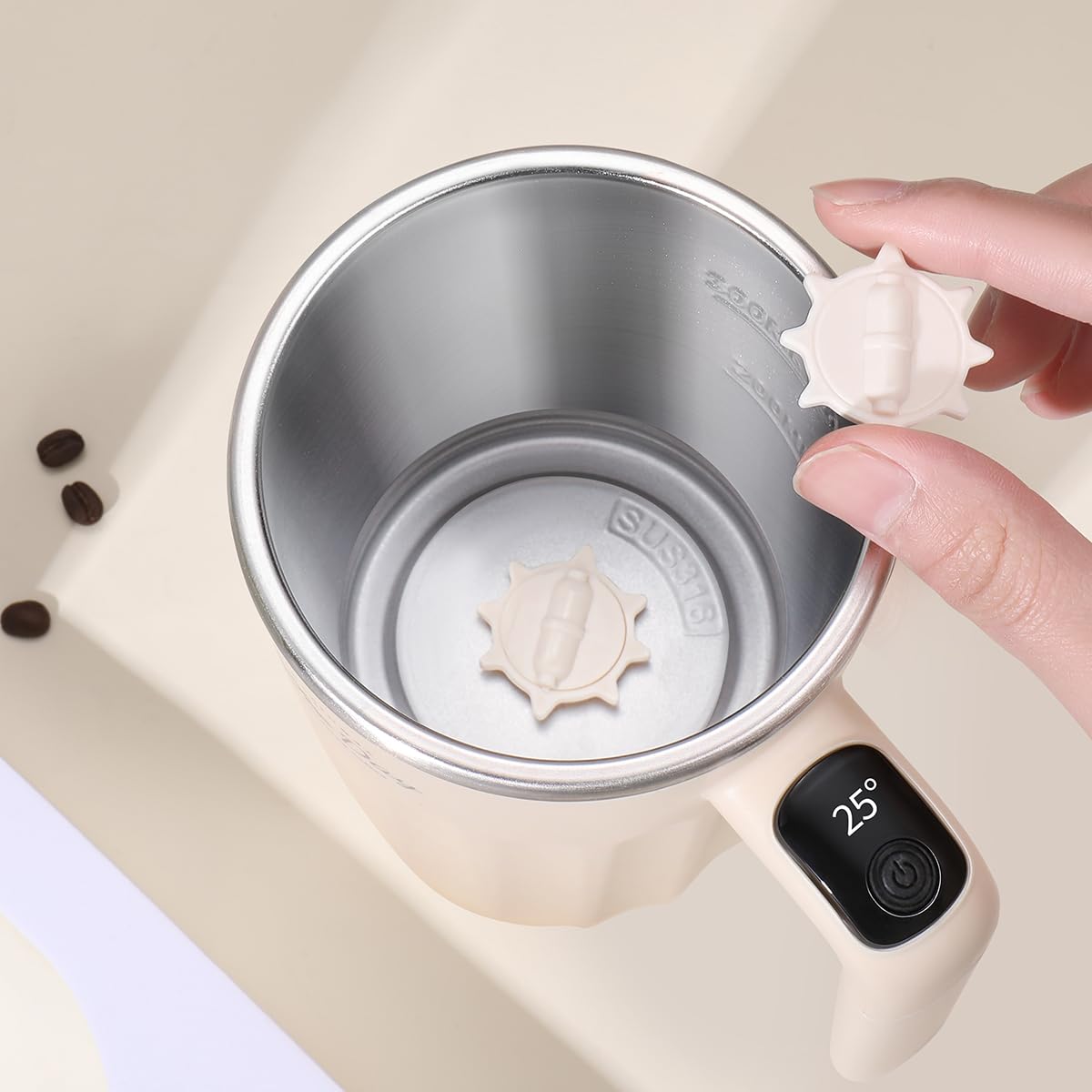 TLINNA Drink Stirrer,Self Stirring Mug,Self Stirring Coffee Mug,Suitable for Coffee, Milk, Cocoa and Other Beverages (Cream White)