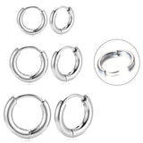 BLISI 3 Pairs ASTM F136 Titanium Silver Hoop Earrings 8mm/10mm/12mm Thick Lightweight Huggie Hoops Earrings for Women Hypoallergenic Sleeper Earrings for Sensitive Ears