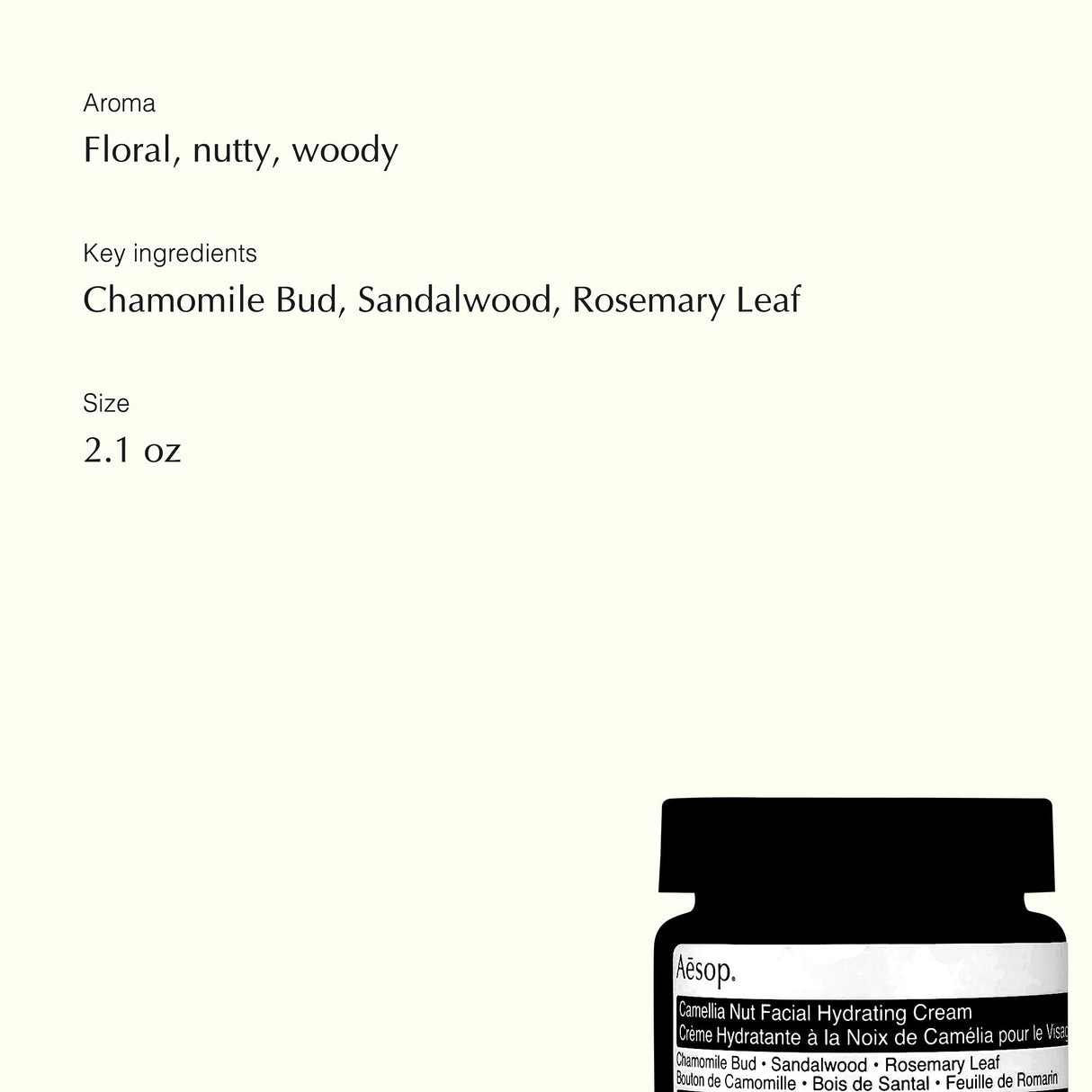 Aesop Camellia Nut Facial Hydrating Cream | Daily Moisturizer For Dry And Sensitive Skin | Provides Immediate Relief From Dryness | Blend Of Nut And Plant Extracts | 2.1 oz / 60mL