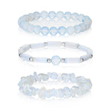 3PCs Moonstone Bracelet for Women 8mm Crystals and Healing Stones Bracelet Natural Stone Beaded Bracelets Handmade Stretch Gemstone Bracelet Healing Jewelry Christmas Gifts for Women Girls