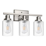 Ascher Bathroom Vanity Light Fixtures, 3 Light Wall Sconces Lighting with Clear Glass Shade, Brushed Nickel Wall Lights for Mirror, Kitchen, Living Room, Gallery, E26 Base (Bulbs Not Included)