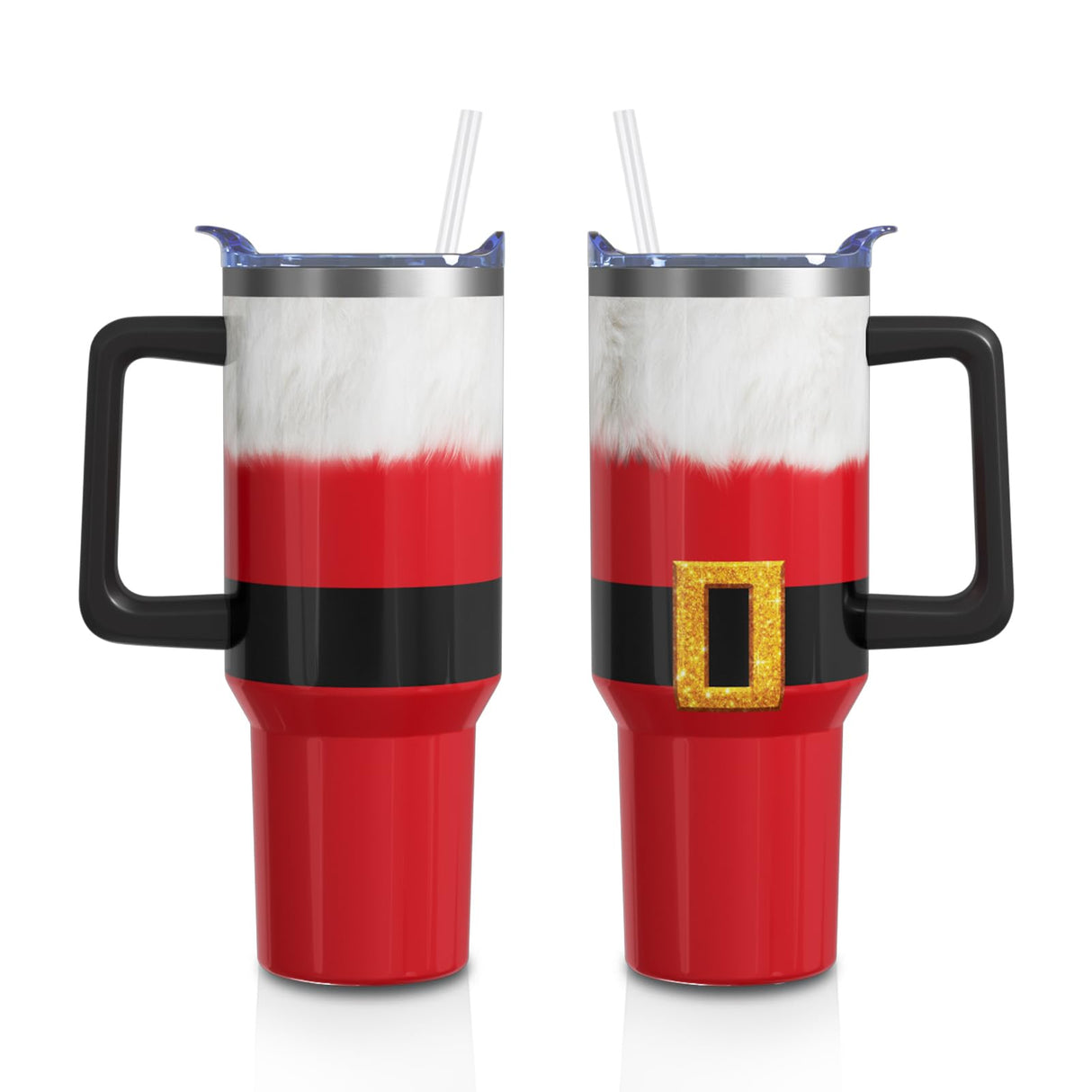 Aokoyi Christmas Gifts 40 Oz Tumbler with Handle and Straw, Red Xmas Santa Claus Clothes Stainless Steel Insulated Cup Water Bottle, Holiday Gifts for Women Men (1PC)