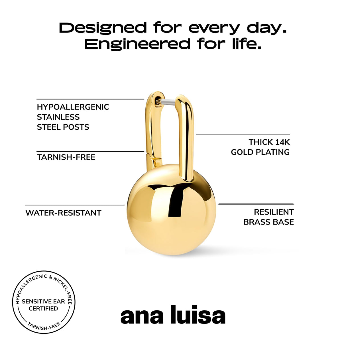 Ana Luisa Chunky Ball Earrings - 14K Gold Plated & Silver Rhodium Plated