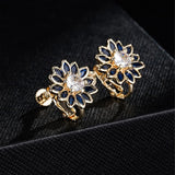 EVEVIC Austrian Crystal Flower Clip On Earrings for Women, 14K Gold Plated