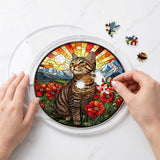 zhuoyaju Acrylic Puzzle Suncatcher, Cat & Flower Stained Glass Window Hanging, Sun Catcher Puzzle Kit Home Garden Decor, Creative Mothers Day and Birthdays Gifts for Mom, Wife, Sisters, 7.87 inch