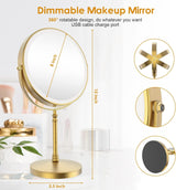 Lighted Makeup Mirror, 3000 mAh Rechargeable Double Sided Magnifying Vanity Mirror with 3 Colors, 1x/10x, 360° Rotation , Brightness Adjustable Magnification Cosmetic Light up Mirror, Women Gift