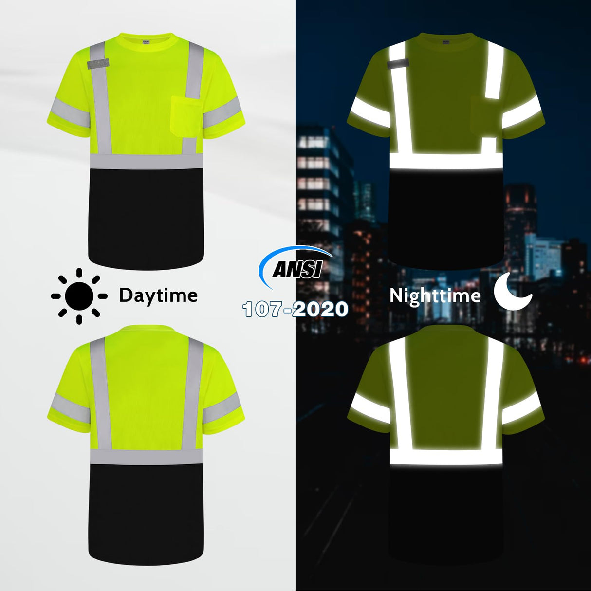 Uno Mejor Hi Vis Shirts for Men Construction Class 2 High Visibility Shirts for Men, Hi Vis Reflective Safety T-Shirts for Men Women, Short Sleeve Work Shirts with Black Bottom, Yellow XL, 3PCS