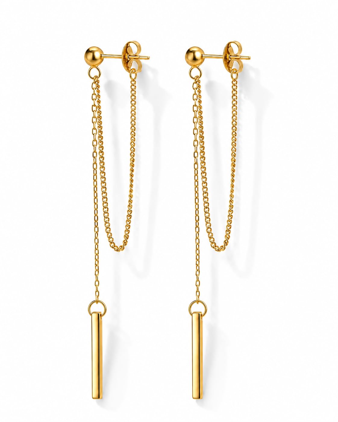 Dainty 18K Gold Plated Chain Earrings for Women - Long Threader Earring with Hypoallergenic Bar Drop Dangle Design, Elegant Line Dangly Jewelry Gift