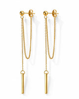 Dainty 18K Gold Plated Chain Earrings for Women - Long Threader Earring with Hypoallergenic Bar Drop Dangle Design, Elegant Line Dangly Jewelry Gift