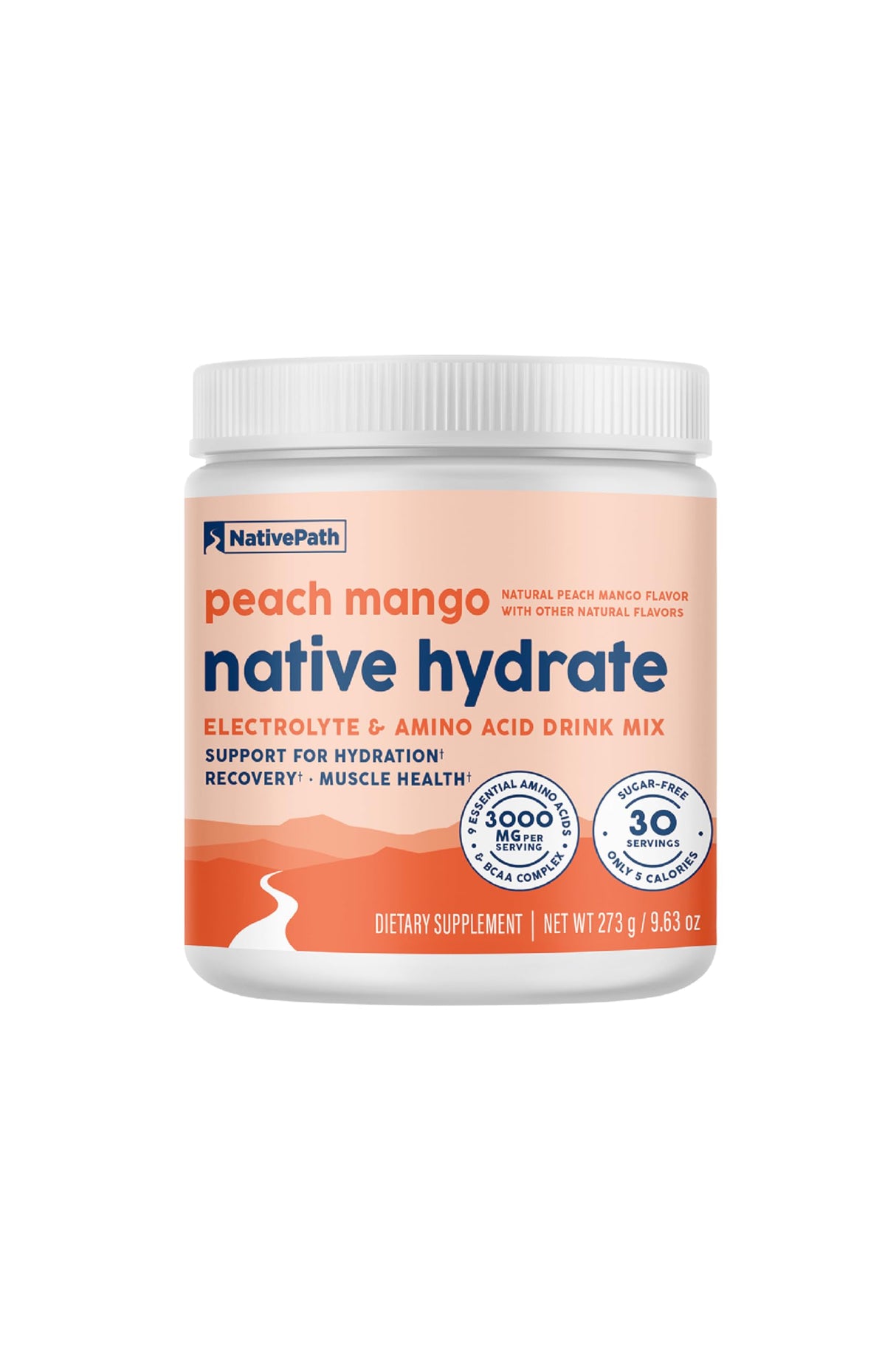 NativePath Native Hydrate, Zero Sugar, Electrolytes Powder with BCAAs, Peach Mango Hydration, Keto & Paleo Friendly, 30 Servings