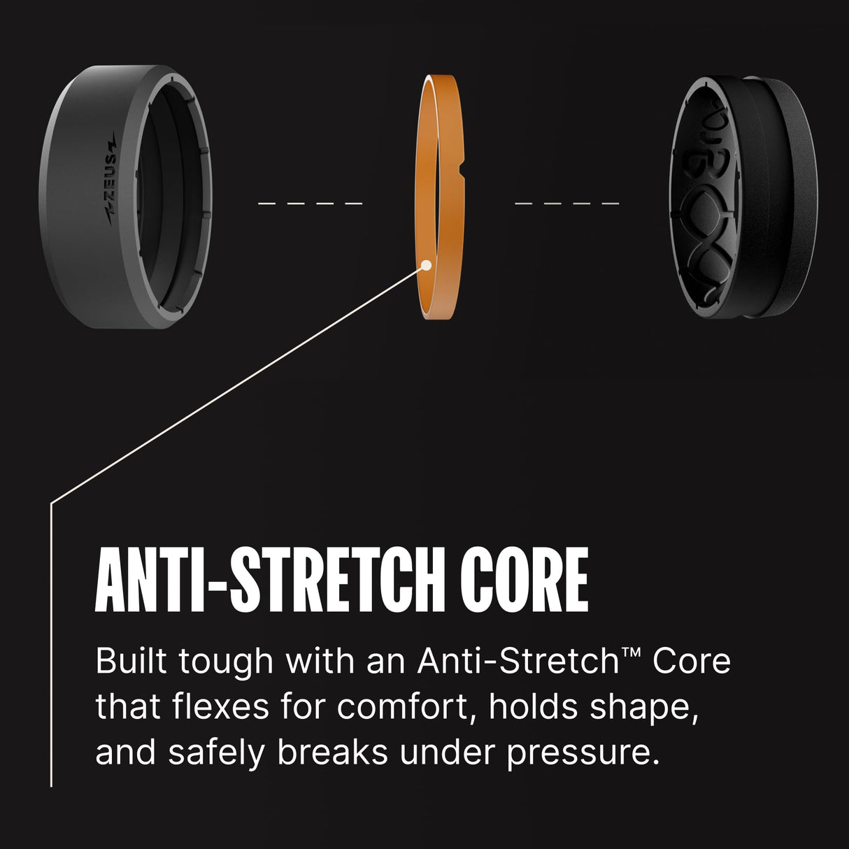 Groove Life Zeus Edge Flat Earth Anti Stretch Silicone Ring Breathable Rubber Wedding Rings for Men, Unique Design, Comfort Fit Ring - Size 9