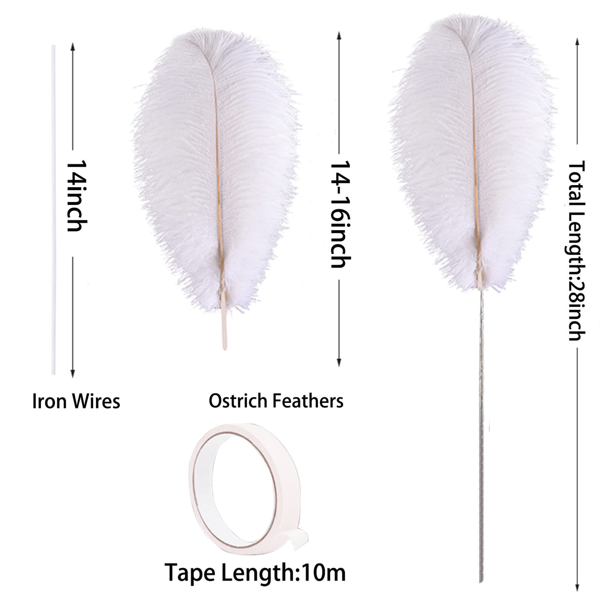 Ballinger White Ostrich Feathers Bulk - Making Kit 10Pcs 28 inch Large Boho Feathers for Vase, Floral Arrangement, Wedding Party Centerpieces and Christmas Home Decorations