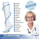 CHARMKING Compression Socks for Women & Men (8 Pairs) 15-20 mmHg Graduated Copper Support Socks are Best for Pregnant, Nurses - Boost Performance, Circulation, Knee High & Wide Calf (L/XL, White)