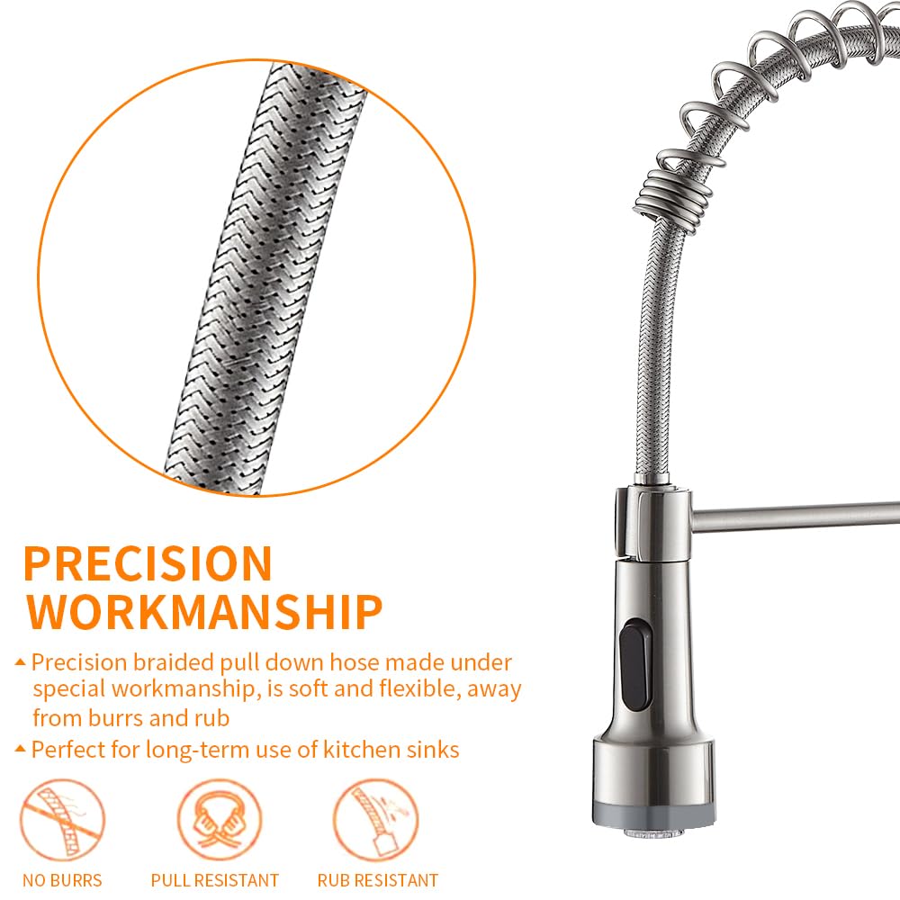 LED Light Kitchen Faucet with Pull Down Sprayer Sus304 Stainless Steel Industrial Single Handle Faucet for Farmhouse Camper Laundry Utility Rv Wet Bar Sinks Brushed Nickel 9003SN