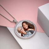 XL Photo Engraved Cubic Zirconia Pendant Necklace (Stainless Steel)
