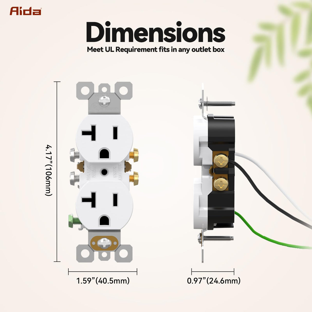 AIDA 20 Amps Outlets Duplex Electrical Receptacle Outlets, Electrical Outlet, 20Amp 125V Heavy-Duty Wall Outlet, Residential, 3-Wire, Self-Grounding, UL Listed, Side Wire (10 Pack, White)