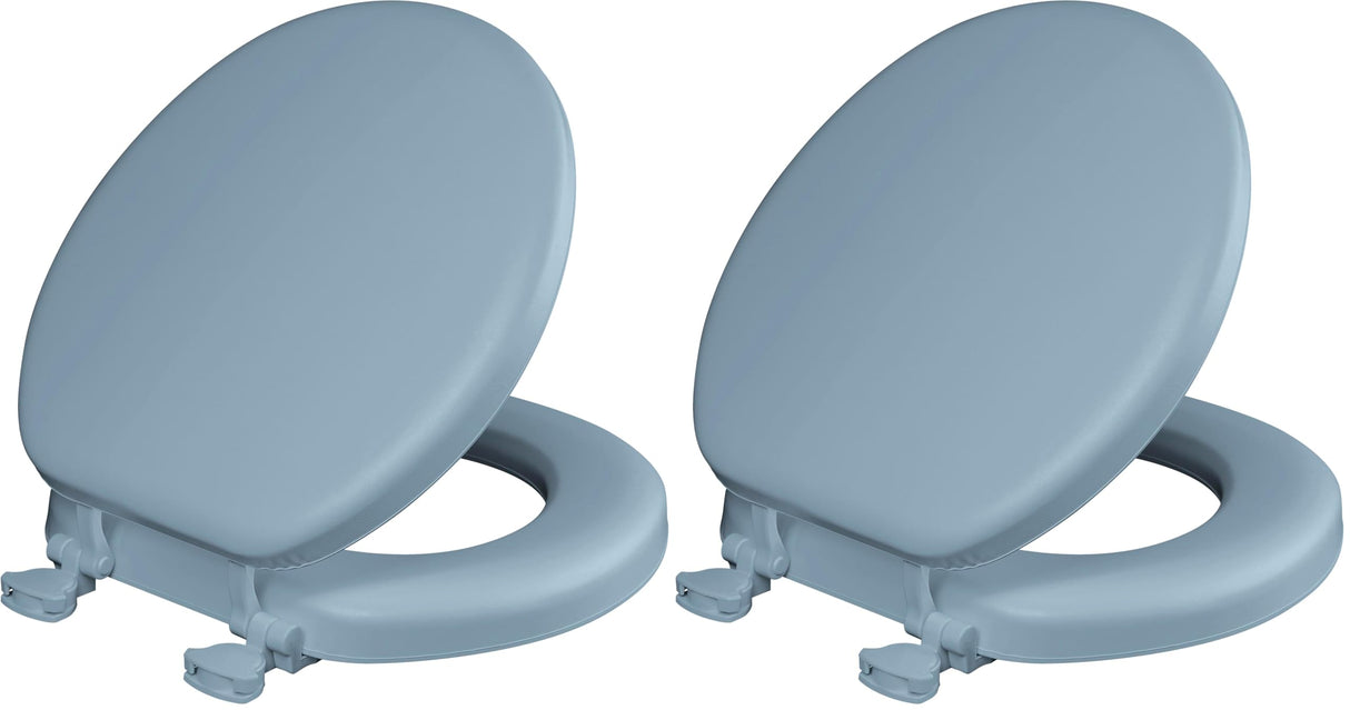 Mayfair Padded Toilet Seat, Cushioned Soft Vinyl over Wood Core Seat, Secure Hinges, Easy Clean, Made in USA, Round, Sky Blue (Pack of 2)