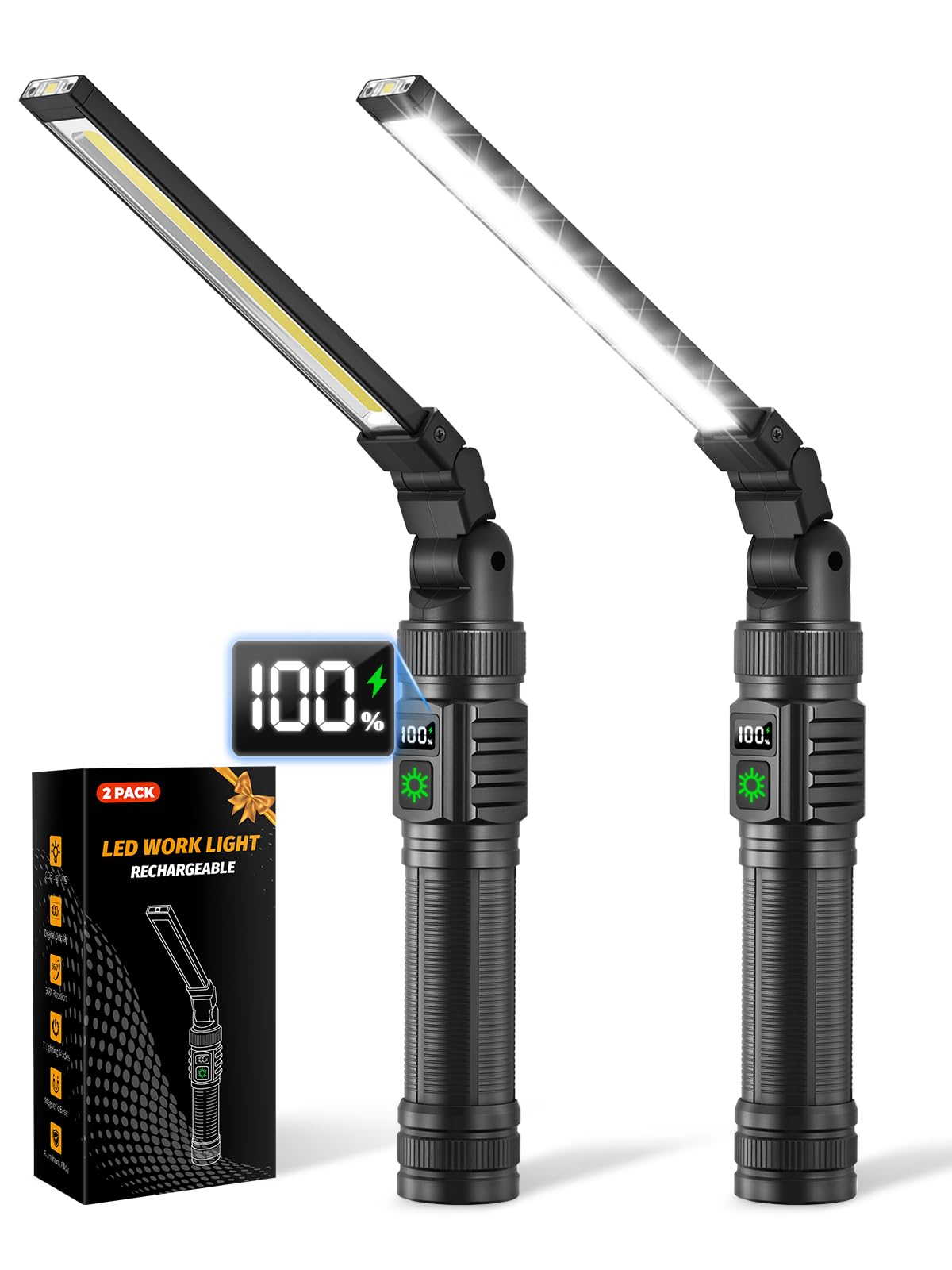Ruboliy 2Pack Magnetic Rechargeable LED Work Light/Flashlight for Mechanics