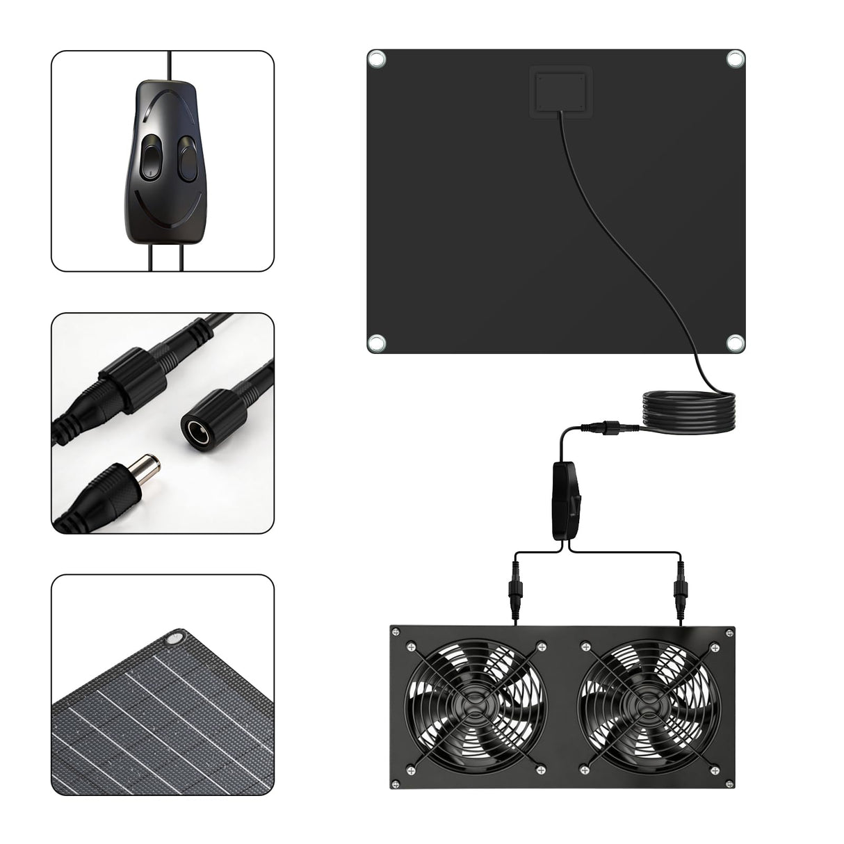 FlexSolar 12W Solar Panel Powered Fan Kit, Dual Waterproof IP65 Fans, 2500RPM High Speed, Solar Exhaust/Intake Fan for Chicken Coop, Greenhouse, Dog House, Pet House, Outdoor Shed Ventilation