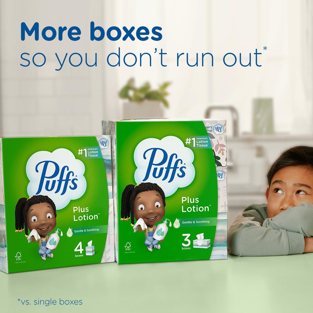 Puffs Plus Lotion Facial Tissues, 24 Family Boxes, 124 Tissues Per Box