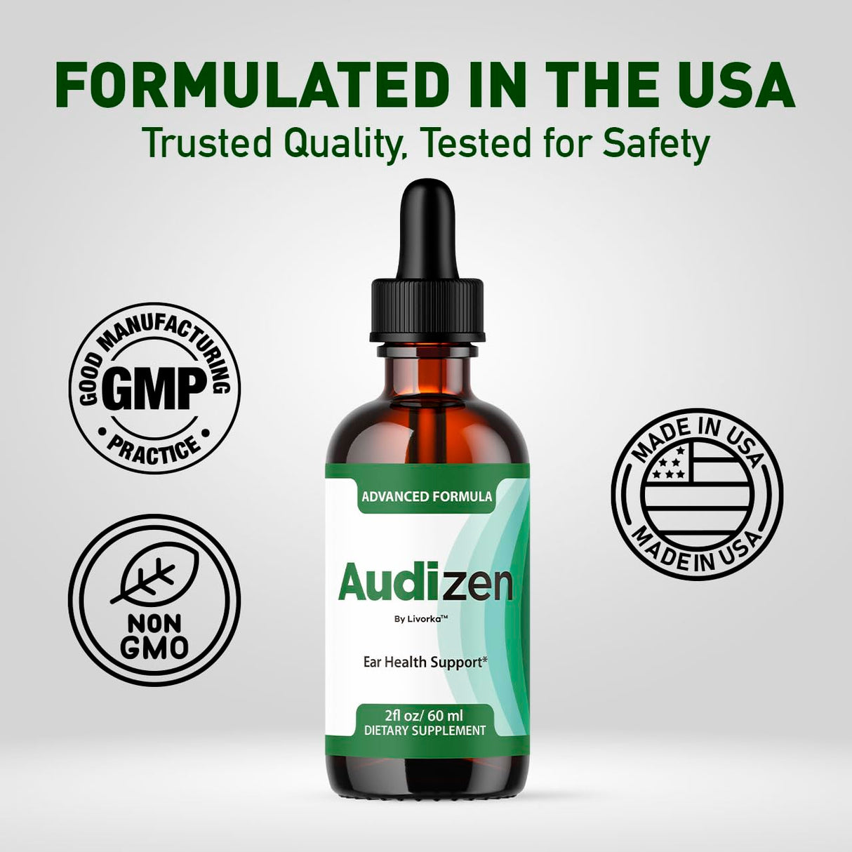 Audizen Ear Drops - Original Audizen Drops Advanced Ear Health Support Supplement Liquid Premium All Natural for Healthy Ringing Ear, Audi Zen Ear Balance Support, 1 Bottle for 1 Month
