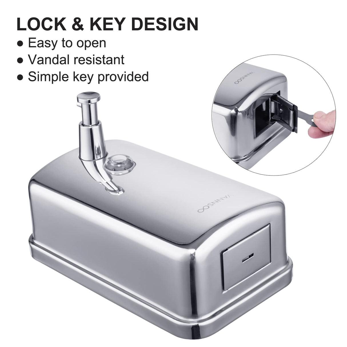 VANNSOO Commercial Soap Dispenser Wall Mount Stainless Steel Manual Liquid Pump Rust-Proof Leak Free for Bathroom (37 fl.oz./1100ml)