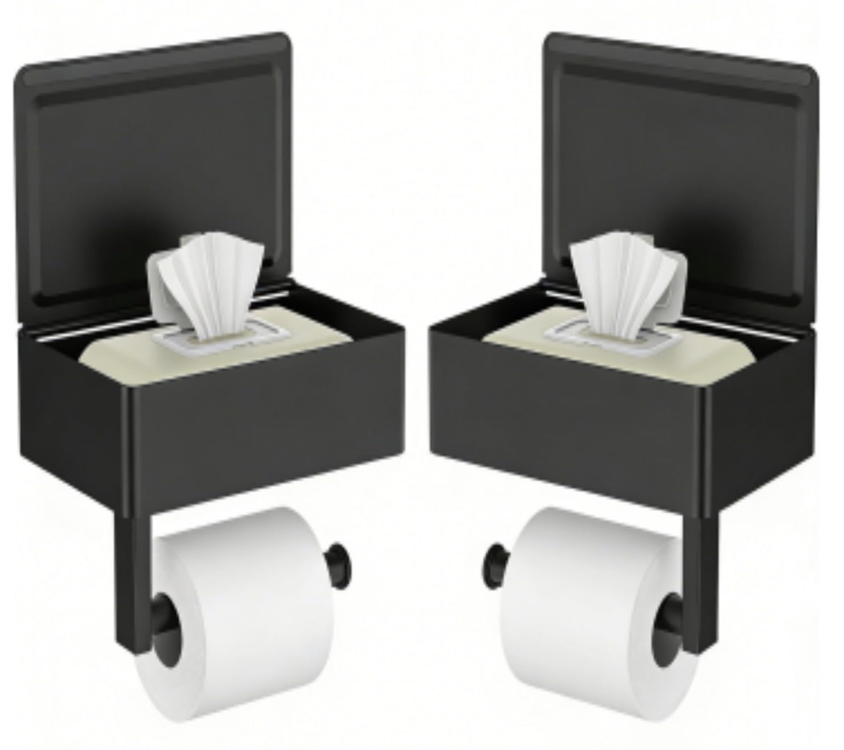FORIOUS Toilet Paper Holder with Shelf, Sanitary Napkin Receptacle Tampon Holder, Wall Mount Toilet Paper Holder with Storage, Flushable Wipes Dispenser Fits for Bathroom Commercial(2, Matte Black)