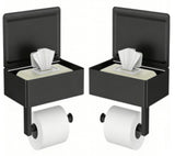 FORIOUS Toilet Paper Holder with Shelf, Sanitary Napkin Receptacle Tampon Holder, Wall Mount Toilet Paper Holder with Storage, Flushable Wipes Dispenser Fits for Bathroom Commercial(2, Matte Black)