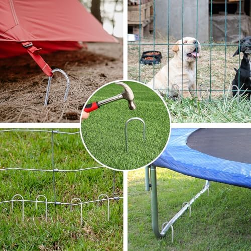 CEWOR 30 Pack 12 Inch Rebar Stakes, J Hook Galvanized Ground Stakes Heavy Duty Chain Link Fence Stakes Metal Ground Anchors for Tent Camping, Trampoline, Outdoor Garden Decorations