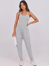 Caracilia Women Jumpsuits 2025 Summer Sleeveless Backless Tank Top Rompers Yoga Gym Workout Jumper One Piece Outfits Grey Medium