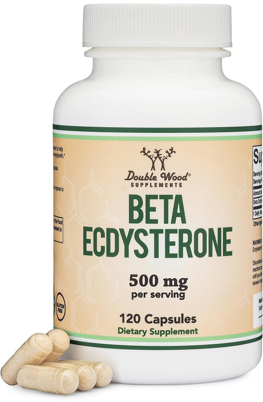 Beta Ecdysterone Supplement - 500mg Per Serving (120 Capsules, 60 Servings) Powerful Plant Anabolic to Support Men's Health (Non-GMO and Gluten Free) by Double Wood