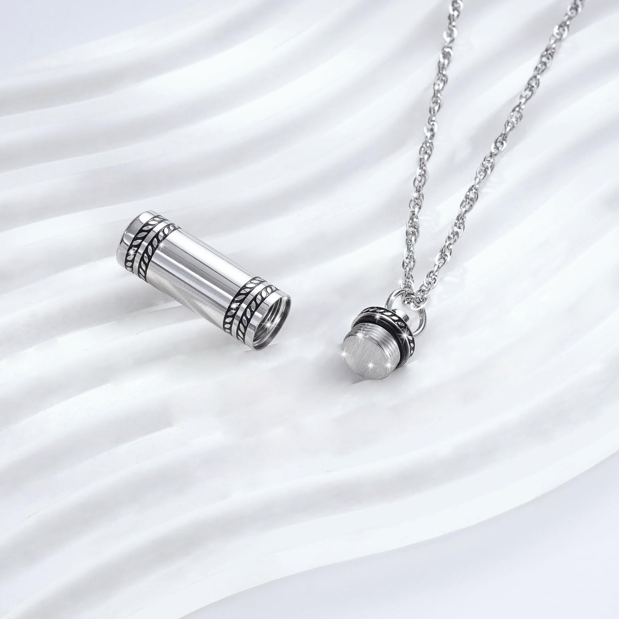 UrnAurn 2 Pieces Small Cylinder Cremation Urn Necklace for Ashes Stainless Steel Memorial Ash Pendant Keepsake Jewelry