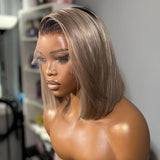 Ash Blonde Bob Wig Human Hair 180 Density 13x4 Hd Lace Front Wigs Human Hair Bob Wigs for Black Women Ombre Ash Blonde Straight Lace Frontal Wig with Dark Roots Invisible Knots Pre Plucked 14 inch