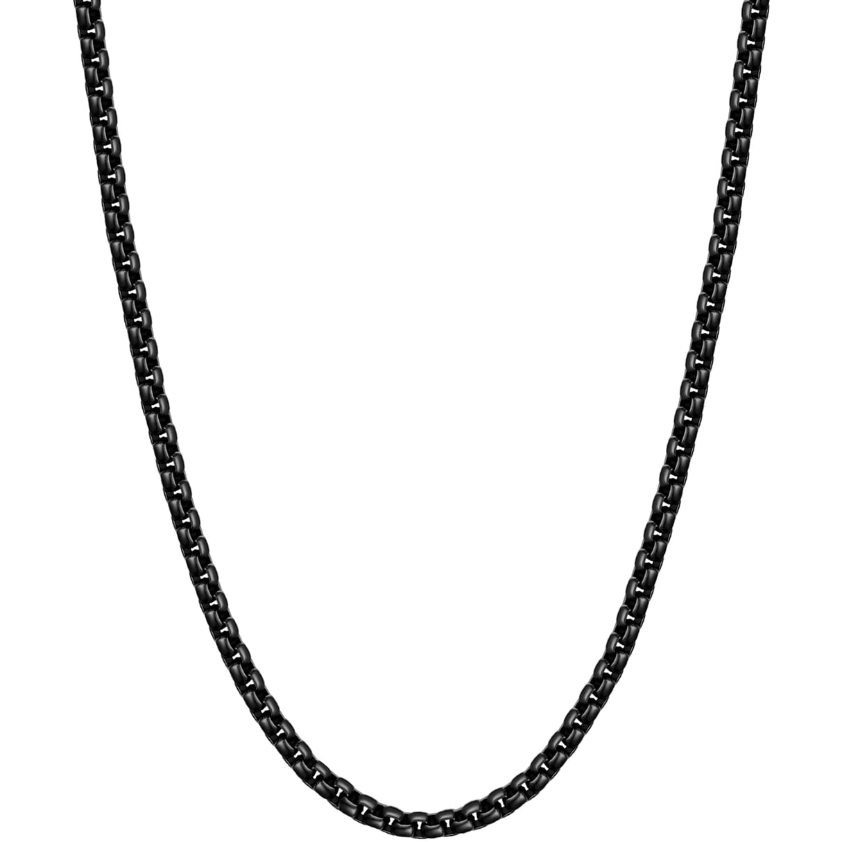 Fiusem Black Chain for Men, 3mm Stainless Steel Necklace for Men and Women, Box Chain 24 Inches