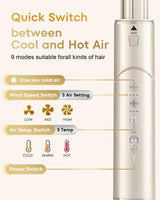 7 in 1 High-Speed Hot Air Styler,110,000 RPM Rotatable Hair Styler ， Professional Frizz-Free Blow Dryer Brush, Fast Drying, No Heat Damage - Curl, Volumize, Straightening Styling (Champagne)