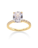 PAVOI 14K Yellow Gold Plated 3 CT Cushion Cut Engagement Ring for Women | Promise Wedding Band | Elongated Cubic Zirconia Engagement Rings | Size 8