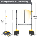 kelamayi Upgrade Broom and Dustpan Set, Broom with Dustpan Combo Set, Self-Cleaning with Dustpan Teeth, Indoor&Outdoor Sweeping, Stand Up Broom and Dustpan (Gray&Yellow)