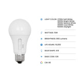 Feit Electric A19 LED Light Bulb, 60W Equiv, Non-Dimmable, Selectable Color Temperatures (2700K-5000K), 800 Lumens, General Purpose Light Bulbs, 17,000-Hour Lifetime, OM60/5CCT/15KLED/10, 10 Pack