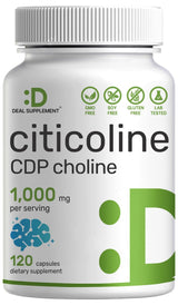 DEAL SUPPLEMENT Citicoline CDP Choline, 1,000mg Per Serving, 120 Capsules – Extra Strength Choline Supplements – Nootropic B Vitamin Properties – Promotes Brain Health, Memory, & Focus – Non-GMO
