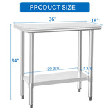 HARDURA Stainless Steel Work Table Commercial 18×36 Inches Kitchen Prep Table and Heavy Duty Commercial Workbench NSF 430 with Undershelf and Galvanized Legs