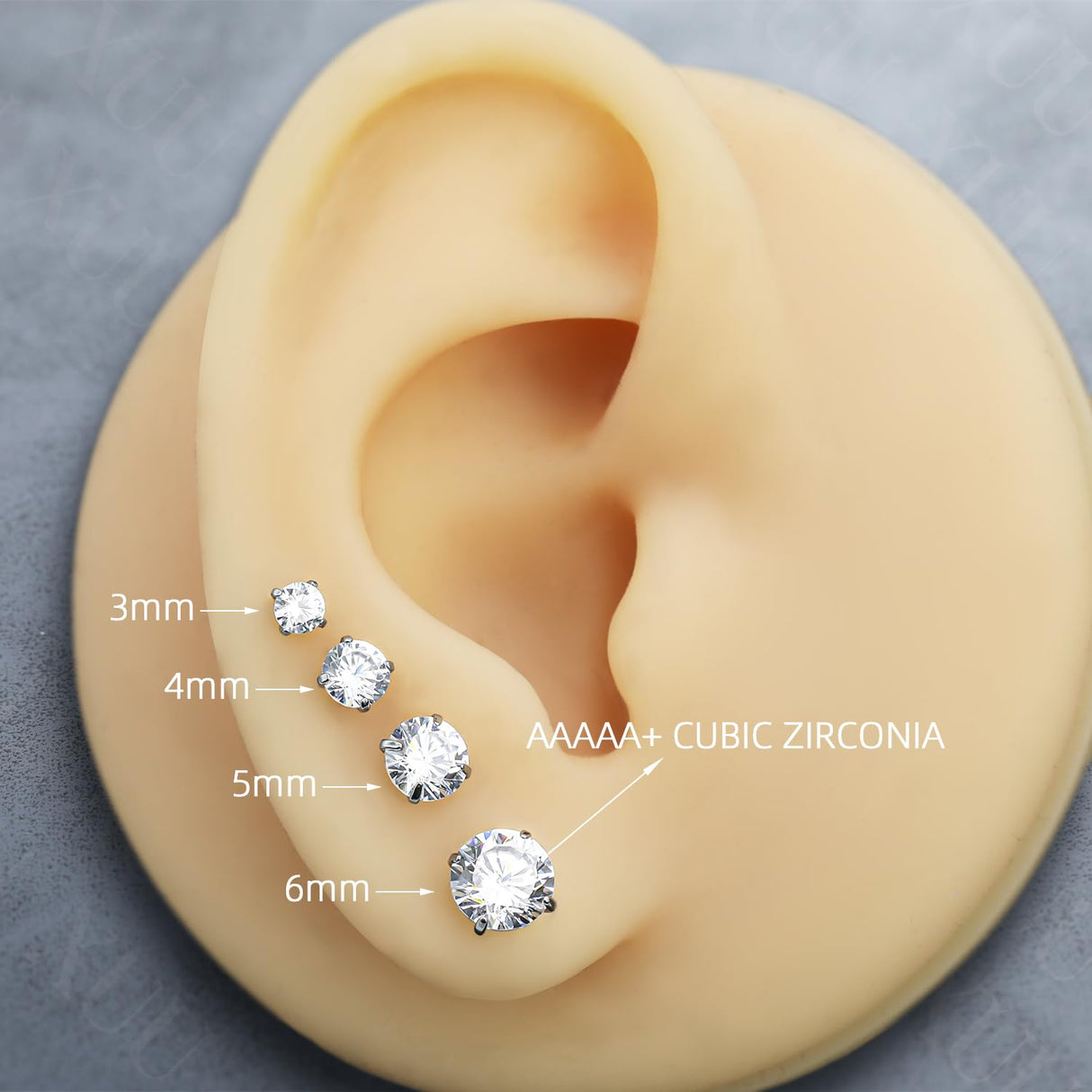 XUU 20G Titanium Flat Back Earrings 3-6mm 4 Pair Set for Sensitive Ears