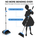 NACENA Broom and Dustpan Set, 52-in Long Adjustable Handle Broom Dustpan Combo with Dustpan Teeth to Automatically Clean Hair Suitable for Home Kitchen Office Hall Floor（Black&Blue）