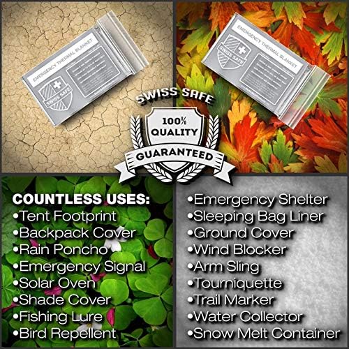Swiss Safe Emergency Mylar Thermal Blankets + Bonus Space Blanket - Compact & Insulated for Cold Weather - Designed for NASA, Outdoor Camping, Survival, First Aid Car Kit - Silver, 25 Pack