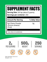 BulkSupplements.com Tart Cherry Powder - Fruit Powder, Tart Cherry Supplements - Antioxidant Source, Gluten Free & No Added Sugar, 2g per Serving, 500g (1.1 lbs) (Pack of 1)