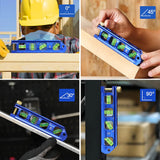 WORKPRO Magnetic Torpedo Level, Conduit Bending Level, Bubble Vials for 0°/90°/30°/45° Measurements, Aluminum Alloy Construction, 6.3-inch, Cobalt Blue