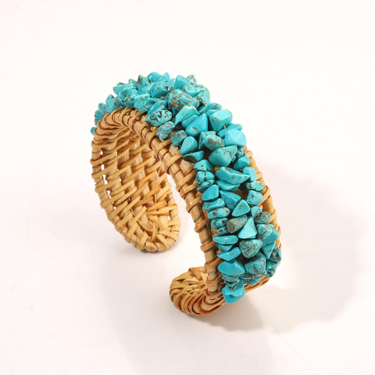 Rattan Bracelet Handmade Lightweight Straw Wicker Braid Cuff Bangle Bracelet Statement Adjustable Bohemian Rattans Woven Chunky Bracelets for Summer Wrist Jewelry (Z Rattan Cuff Bracelet Turquoise)