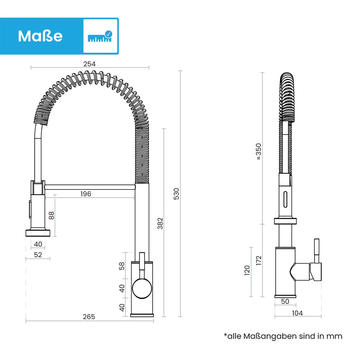 Bächlein Nedo Kitchen Faucet - 360° Rotatable (Brushed Stainless Steel) - Single Lever Mixer Tap Made of Stainless Steel with Flexible Neck and Shower with Switch Knob, Tap for Kitchen