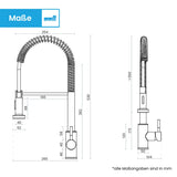 Bächlein Nedo Kitchen Faucet - 360° Rotatable (Brushed Stainless Steel) - Single Lever Mixer Tap Made of Stainless Steel with Flexible Neck and Shower with Switch Knob, Tap for Kitchen